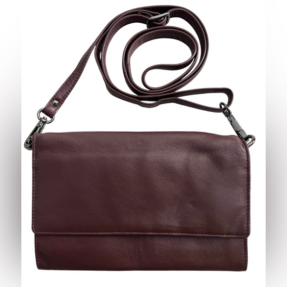 Karla Hanson Handbags - Karla Hanson Burgundy Leather Crossbody Adjustable Strap Travel Crossbody Bag